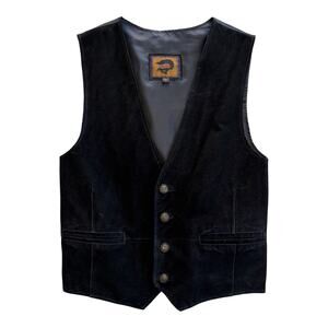Fox Run Vintage Genuine Suede Leather Vest Black Button Front Size Large